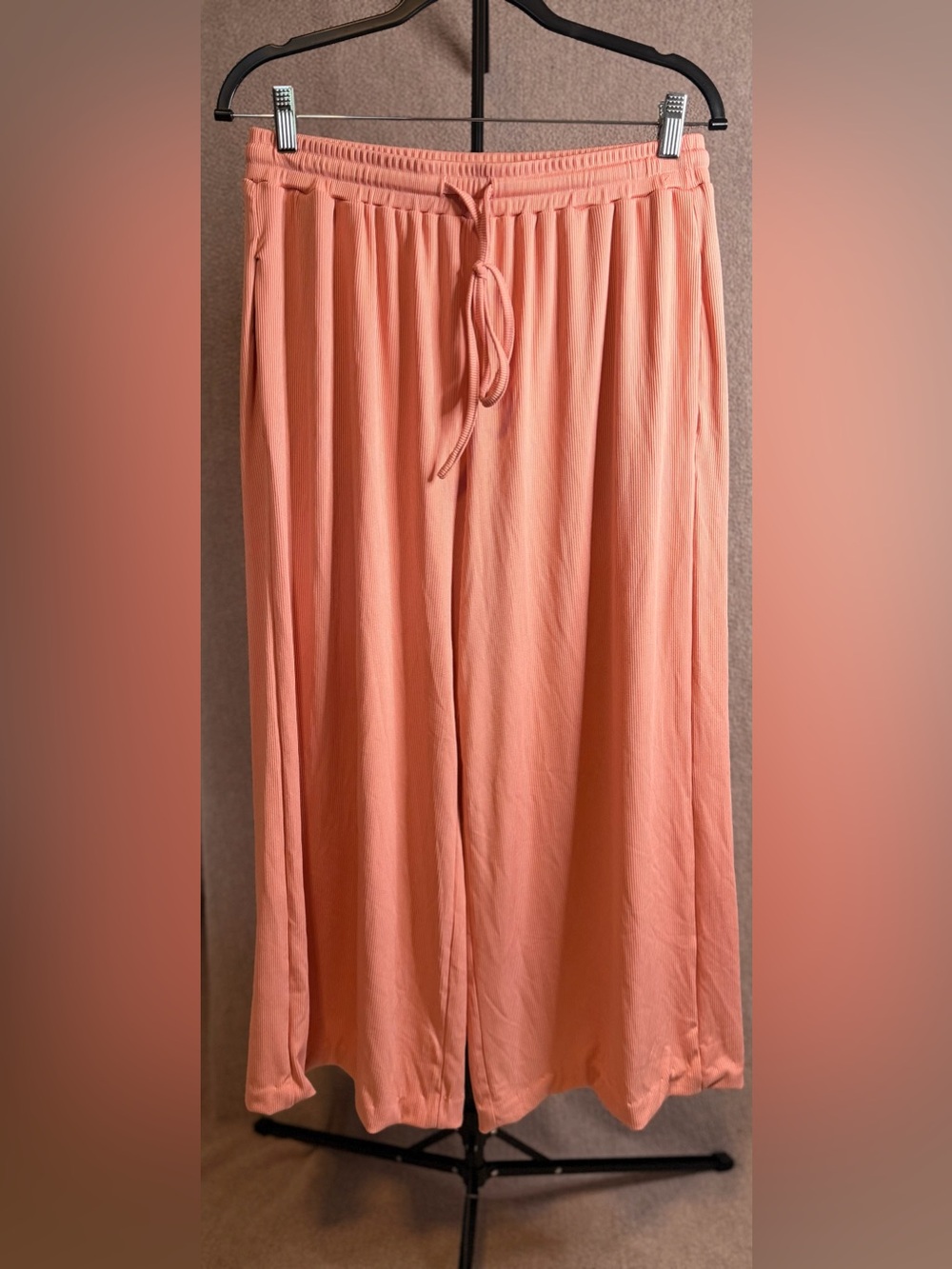 YOZY Coral Pink Pleated Wide Leg Pants XL US 12 Elastic Waist